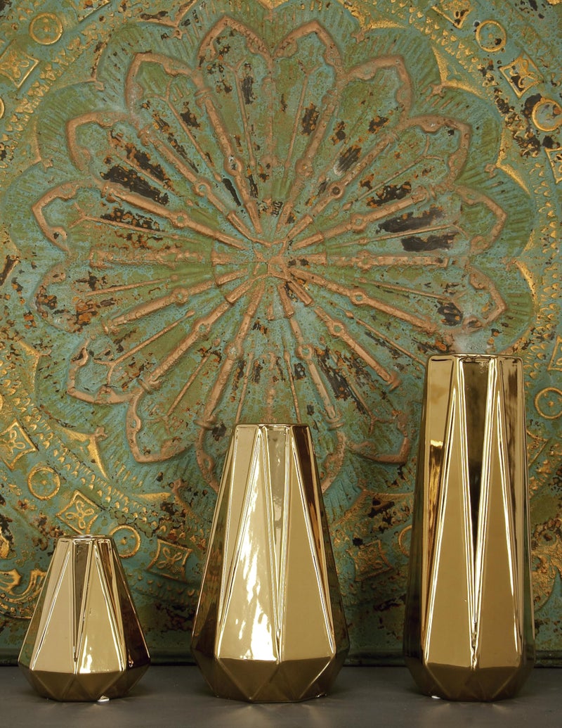 Deco 79 Ceramic Decorative Vase Geometric Centerpiece Vases, Set of 3 Flower Vases for Home Decoration 14", 11", 7"H, Gold - Image 5